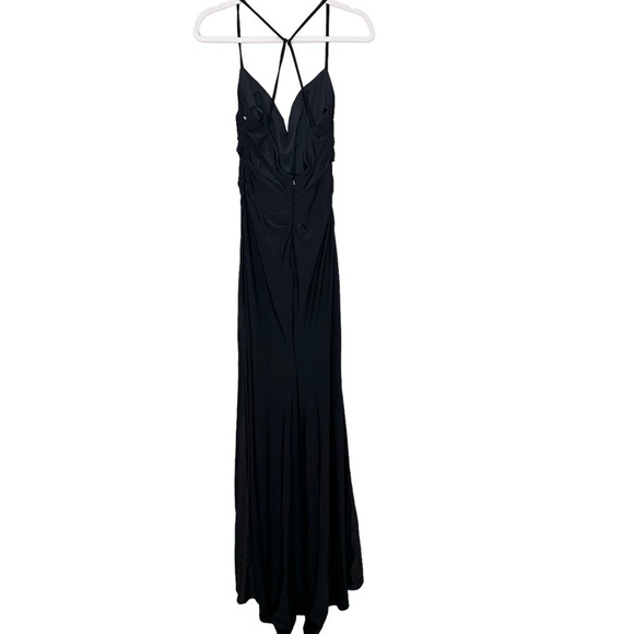 La Femme Size 6 Black Cross Back Satin Jersey Trumpet Gown - Picture 4 of 8